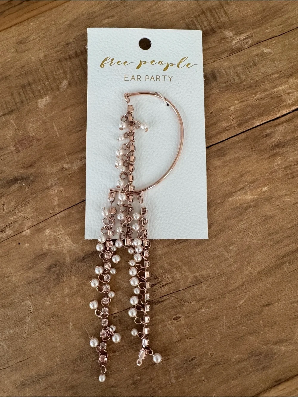 NWT Free People Ear Party Cuff Rose Gold Pearl Rhinestone Statement Earring